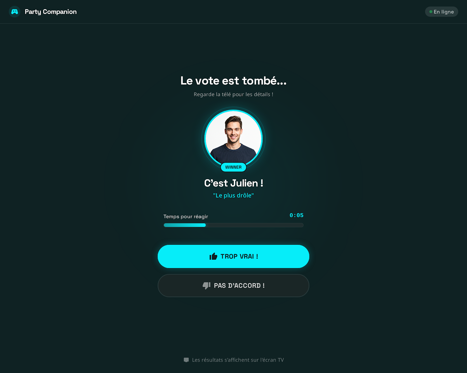 Interface joueur - réaction et vote