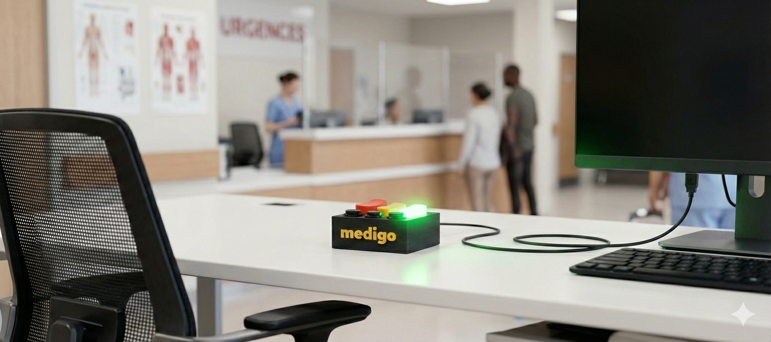 Boîtier Medigo installé à l'accueil d'un service d'urgences